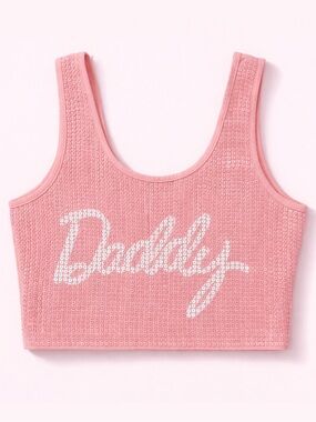 Dolls Kill Daddy Pink Sequin Crop Tank Top Y2K XS Pastel Princess Kawaii